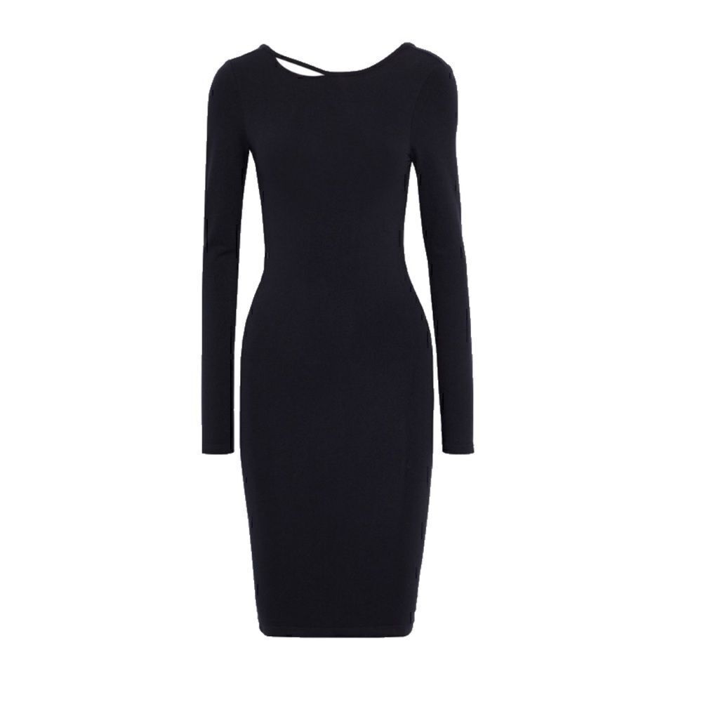 ⭕️ HELMUT LANG Body-Con Dress Black V Back Midi Long Sleeves M/L